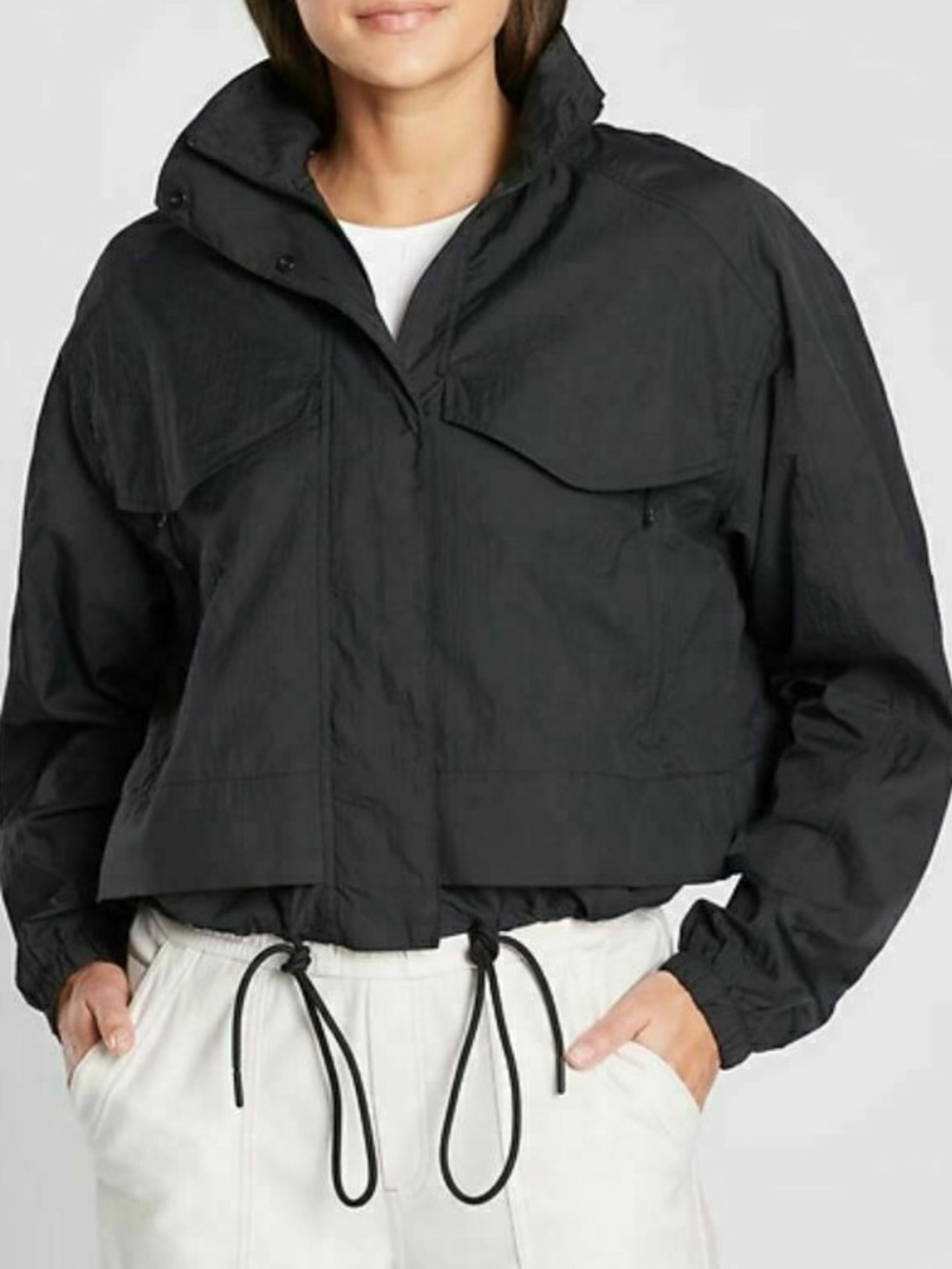 ATHLETA Cropped Canopy Parachute Jacket Black Size Medium